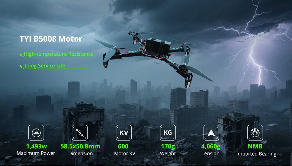 Tyi Mark4-13" V2 Fpv Drone with Arm Thickness 20mm Square Tube 100A 4-in-1 ESC 5~6kg Payload 5.8g 3W Elrs 915GHz 10km Image Transmission Distance