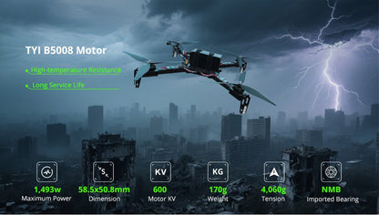 Tyi Mark4-13" V2 Fpv Drone with Arm Thickness 20mm Square Tube 100A 4-in-1 ESC 5~6kg Payload 5.8g 3W Elrs 915GHz 10km Image Transmission Distance
