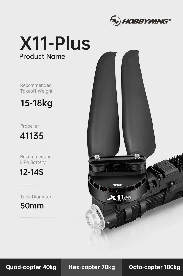 Hobbywing Xrotor X11 Plus Power System 11118-85kv Motor Max Thrust 37kg